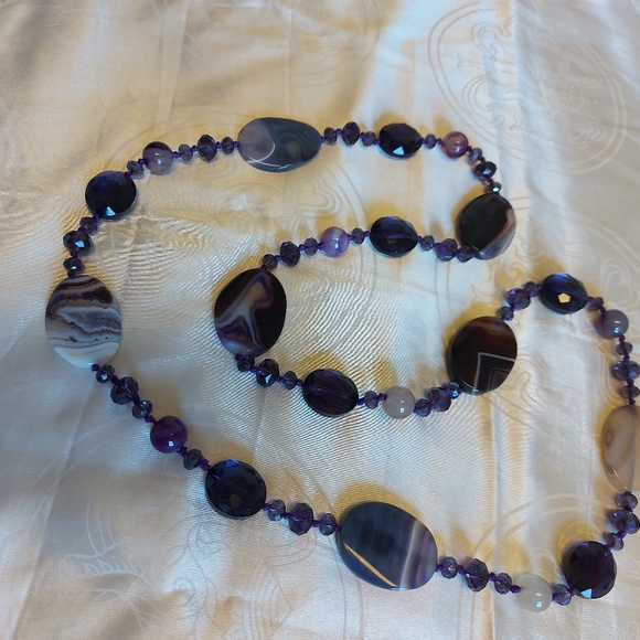 Vintage Amethyst Agate Crystal Purple Lavender Long Necklace 20s to 60s - Picture 7 of 9